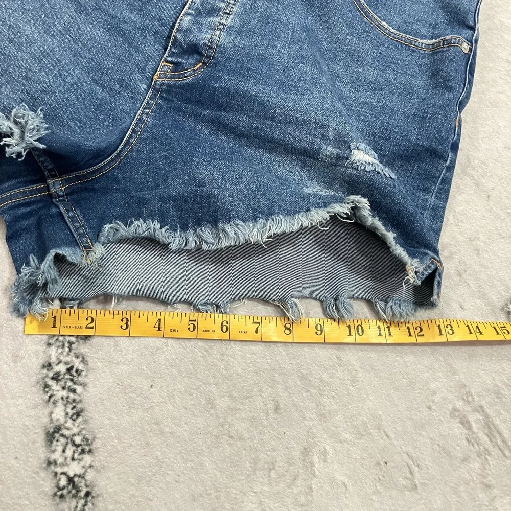 Free People CRVY High Rise Distressed Cutoff Denim Shorts Blue Womens Size 34